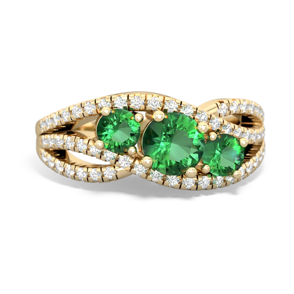 Lab Emerald Three Stone Aurora 14K Yellow Gold ring R3080