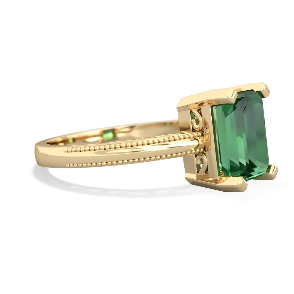 Lab Emerald Milgrain Scroll 14K Yellow Gold ring R2338