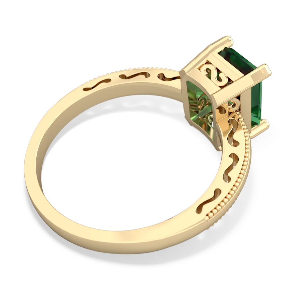 Lab Emerald Milgrain Scroll 14K Yellow Gold ring R2338