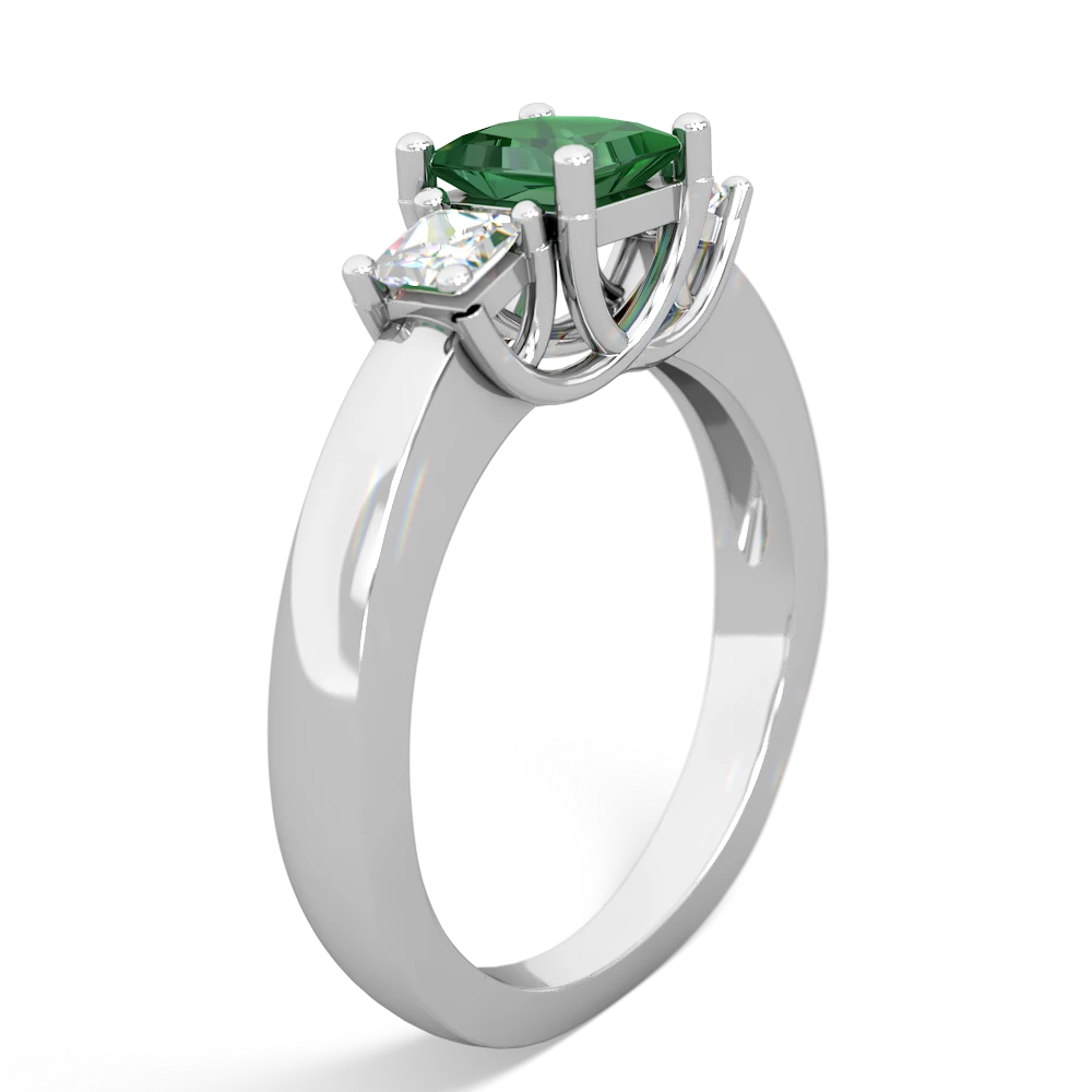 Lab Emerald Three Stone Trellis 14K White Gold ring R4015