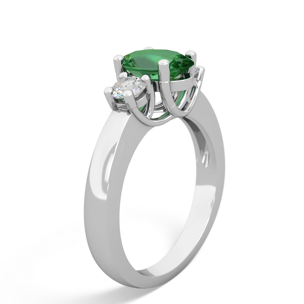 Lab Emerald Diamond Three Stone Oval Trellis 14K White Gold ring R4024