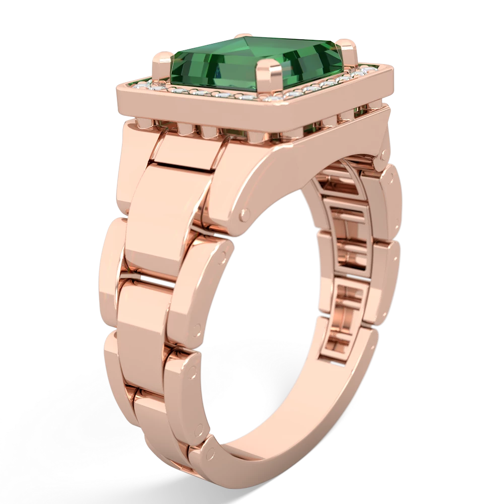 Lab Emerald Men's Watch 14K Rose Gold ring R0510