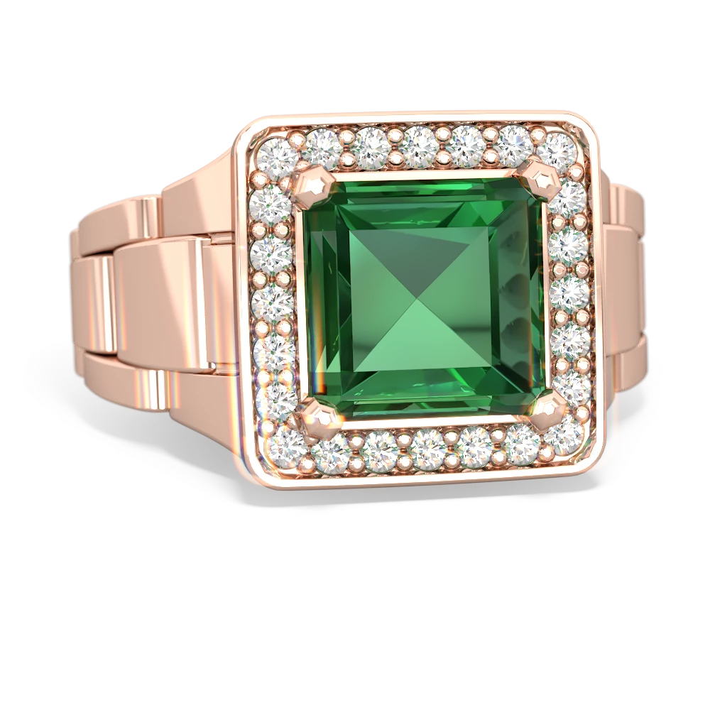 Lab Emerald Men's Watch 14K Rose Gold ring R0510