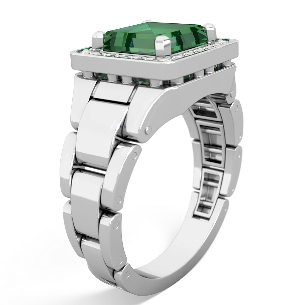 Lab Emerald Men's Watch 14K White Gold ring R0510