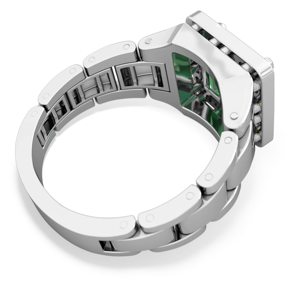 Lab Emerald Men's Watch 14K White Gold ring R0510