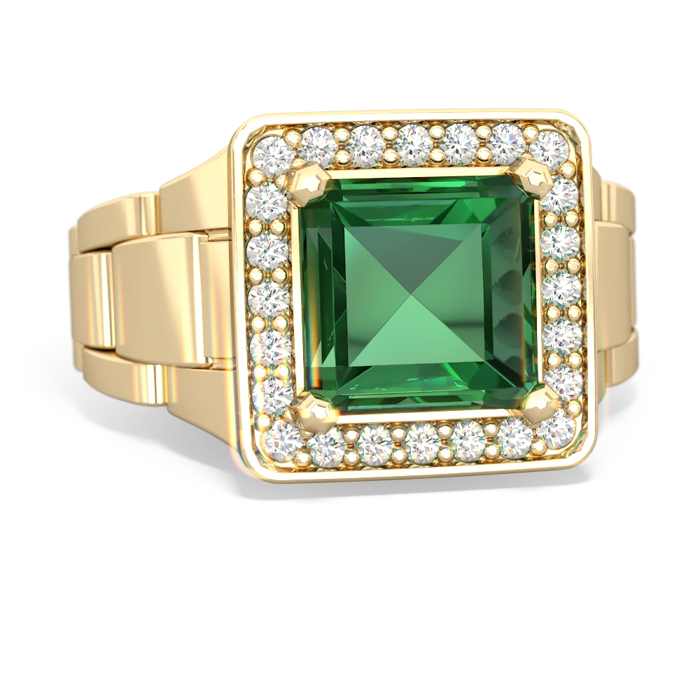 Lab Emerald Men's Watch 14K Yellow Gold ring R0510