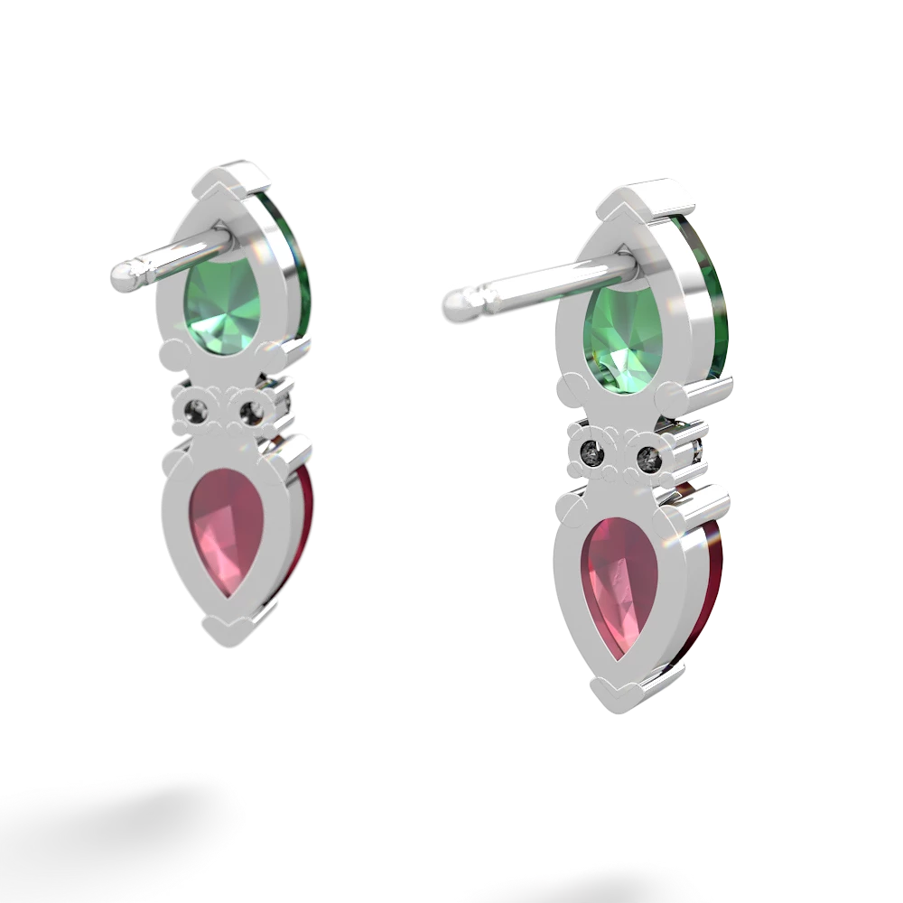 Lab Emerald Bowtie Drop 14K White Gold earrings E0865