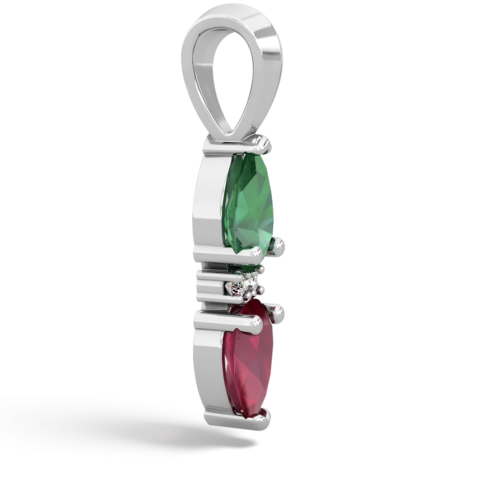 Lab Emerald Bowtie Drop 14K White Gold pendant P0865