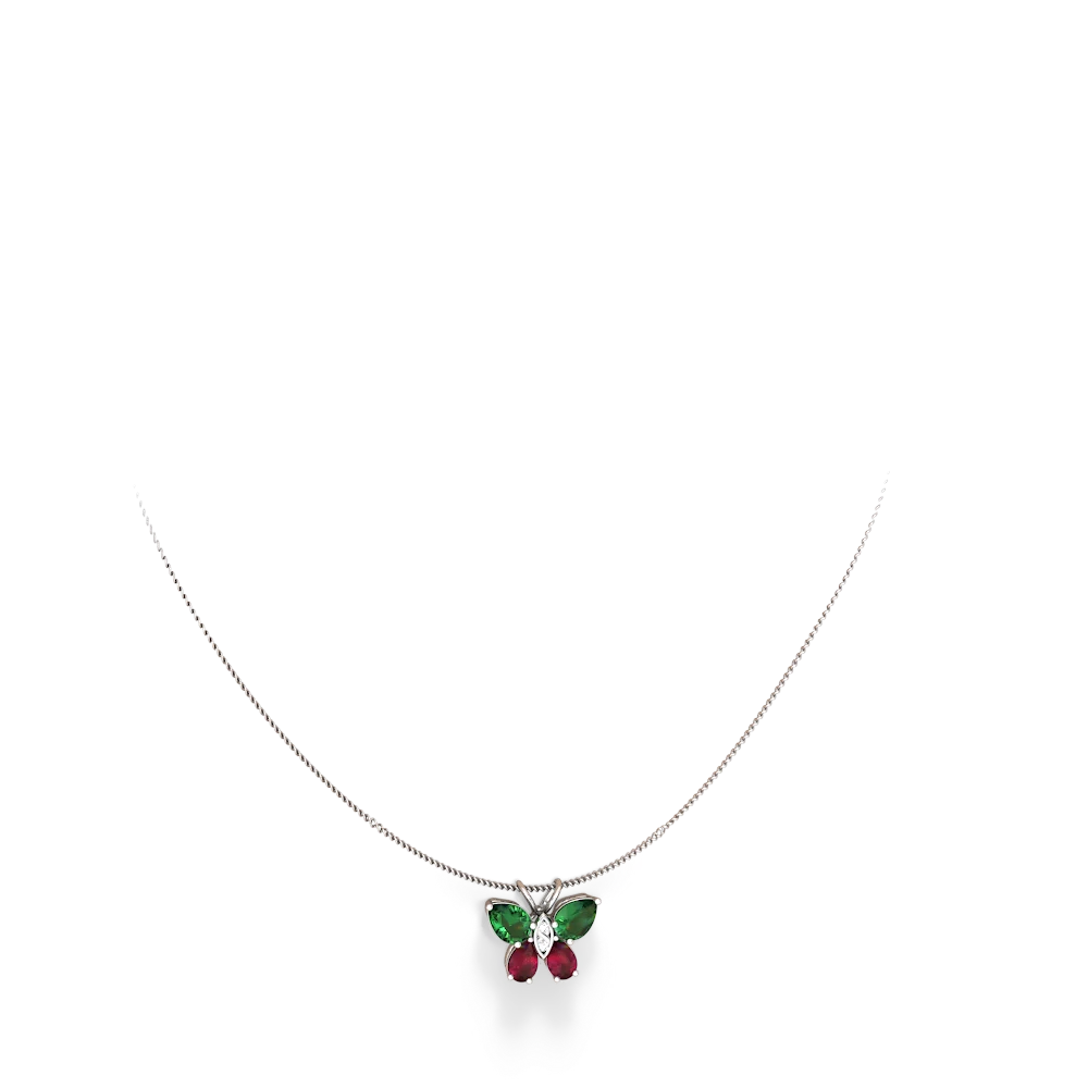 Lab Emerald Butterfly 14K White Gold pendant P2215