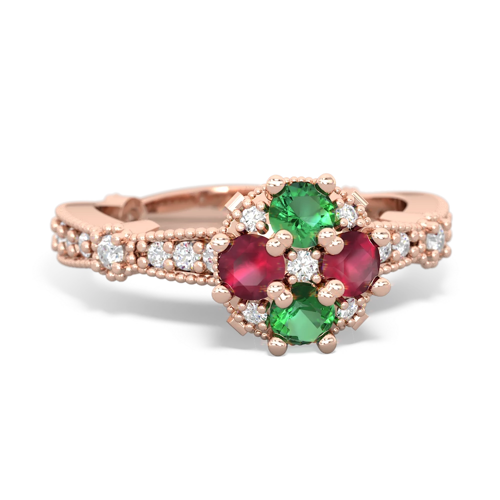 Lab Emerald Sparkling Tiara Cluster 14K Rose Gold ring R26293RD