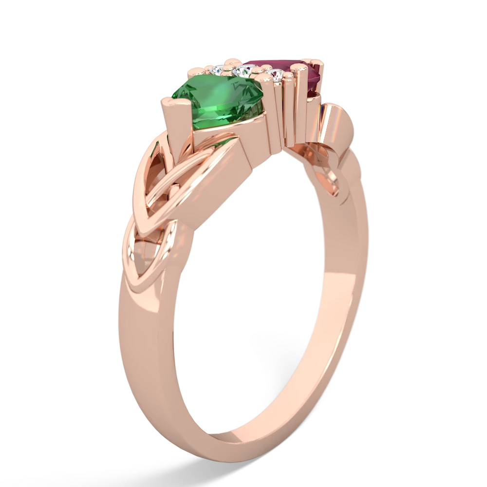 Lab Emerald Celtic Knot Double Heart 14K Rose Gold ring R5040