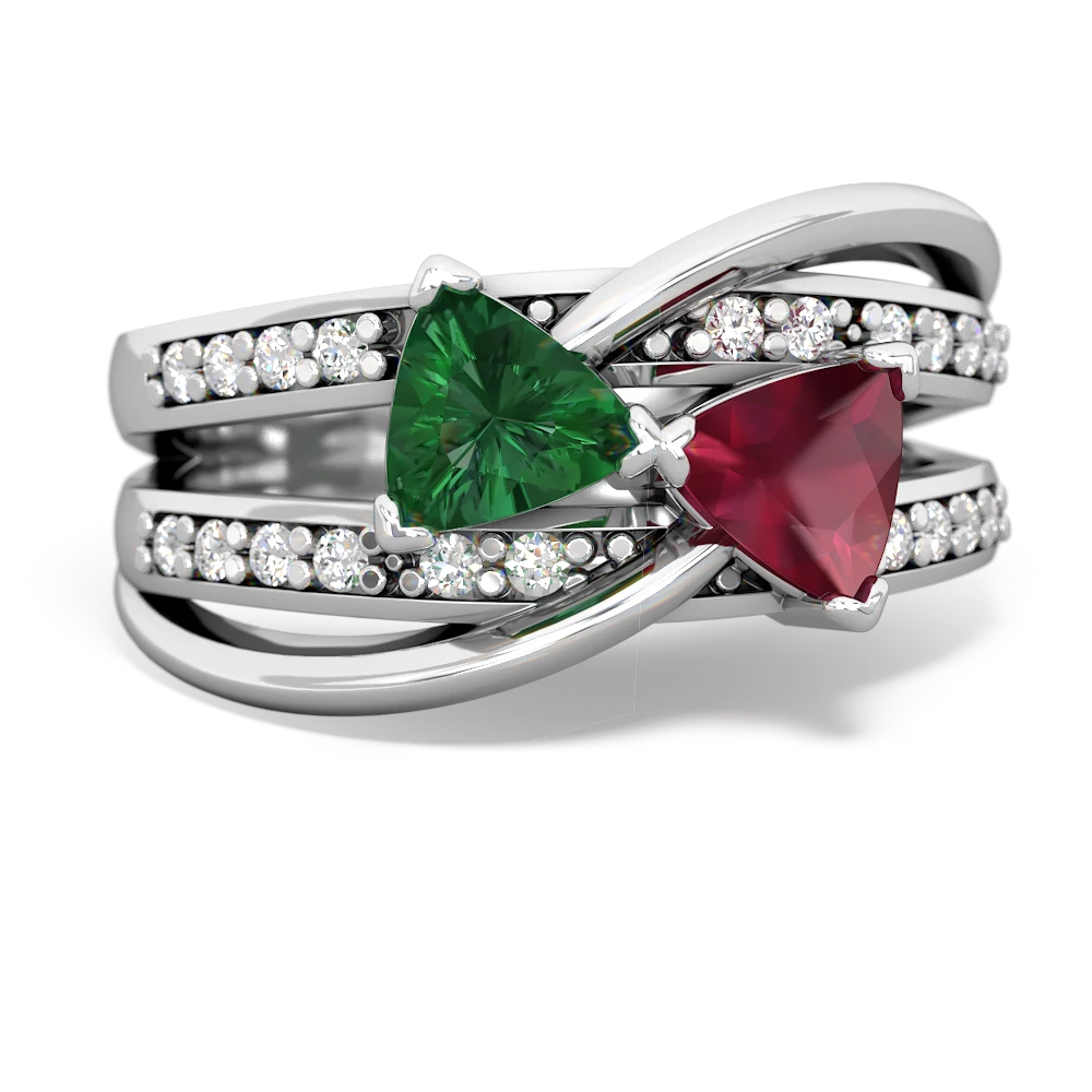 Lab Emerald Bowtie 14K White Gold ring R2360