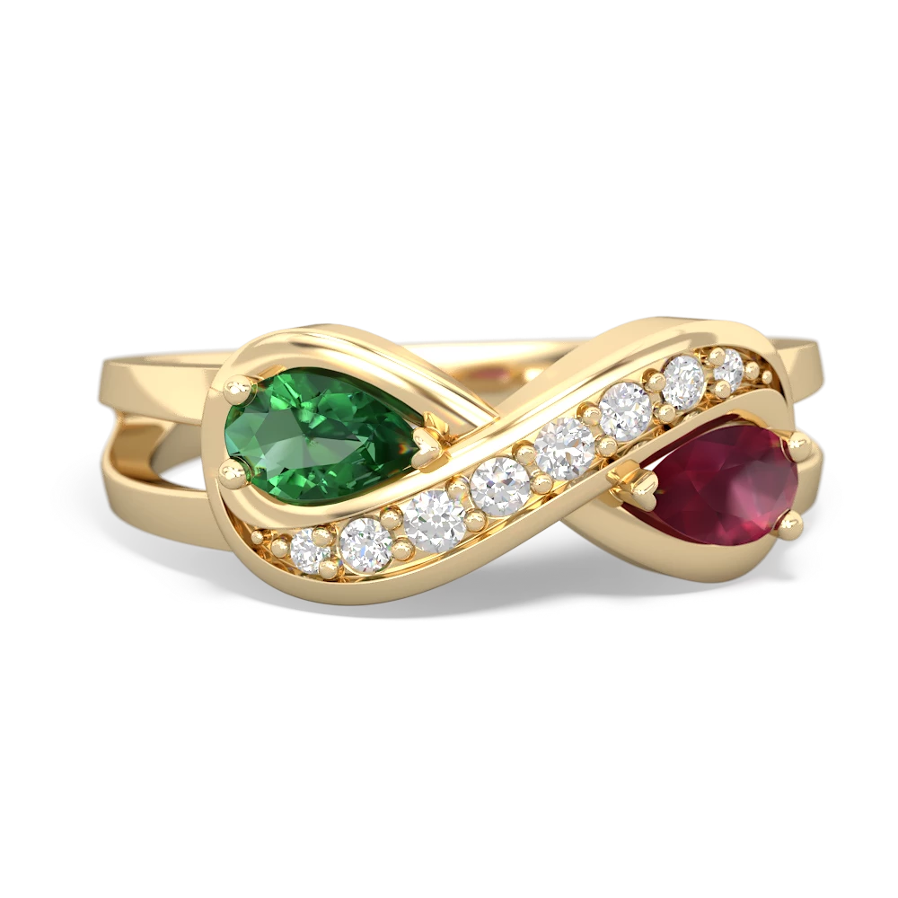 Lab Emerald Diamond Infinity 14K Yellow Gold ring R5390