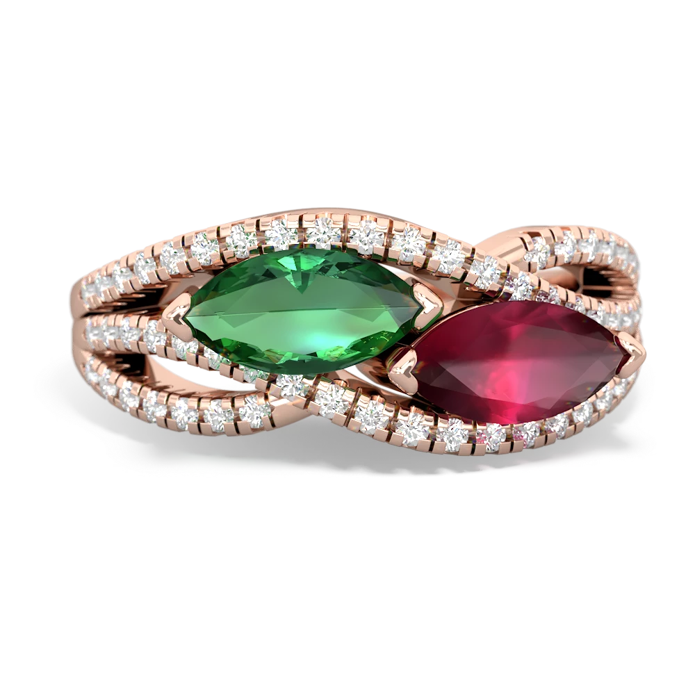 Lab Emerald Diamond Rivers 14K Rose Gold ring R3070