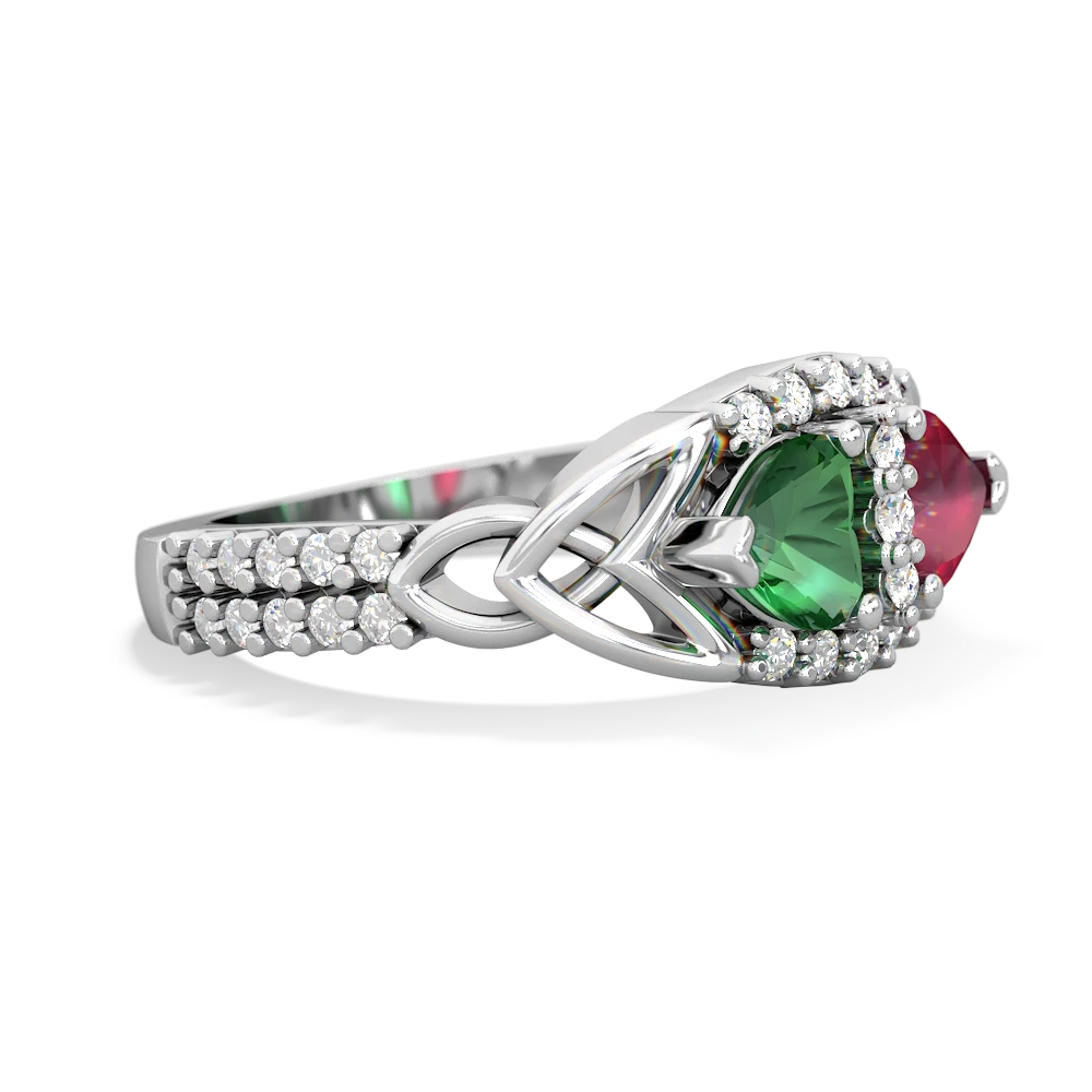 Lab Emerald Sparkling Celtic Knot 14K White Gold ring R2645