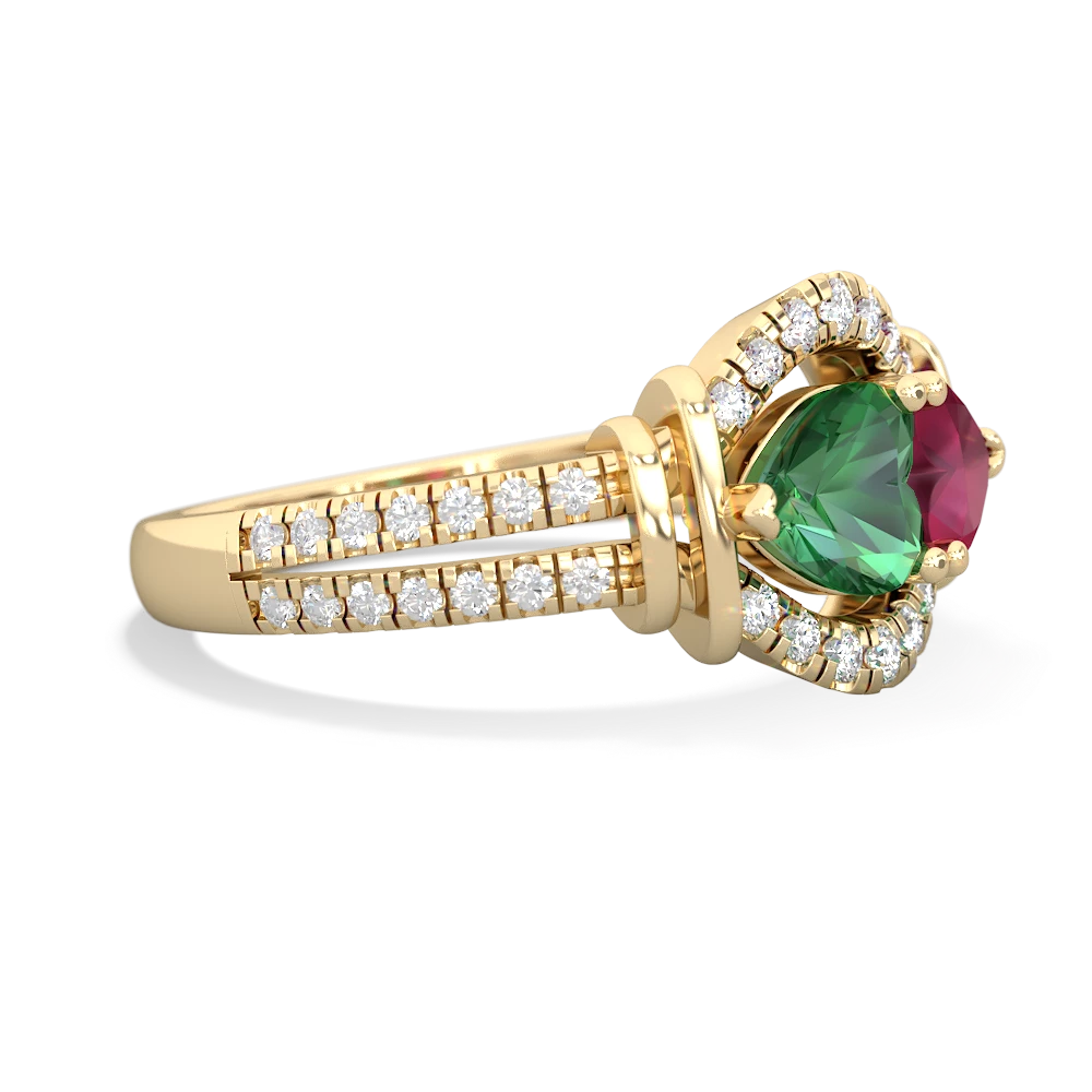 Lab Emerald Art-Deco Keepsake 14K Yellow Gold ring R5630