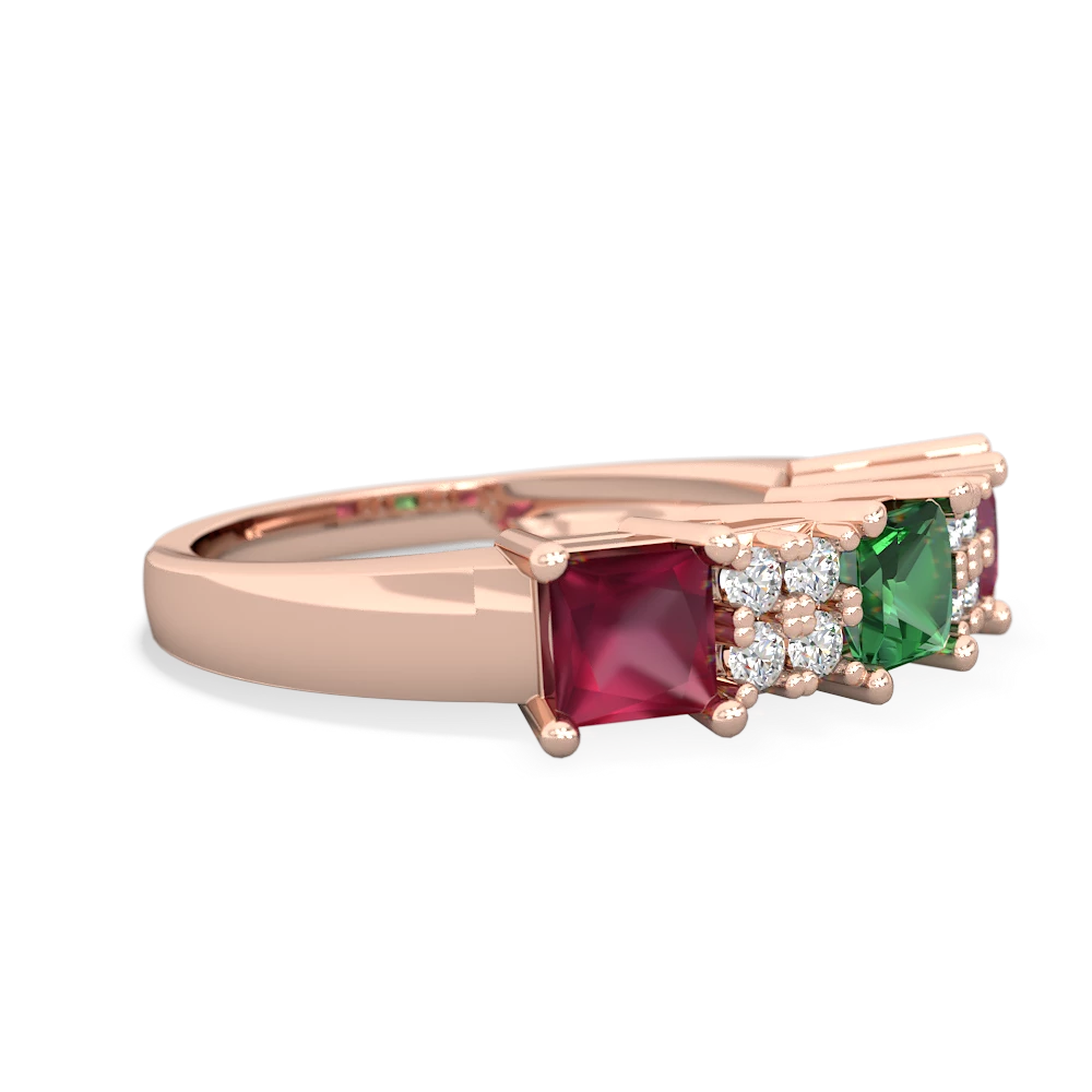 Lab Emerald Three Stone Diamond Cluster 14K Rose Gold ring R2592