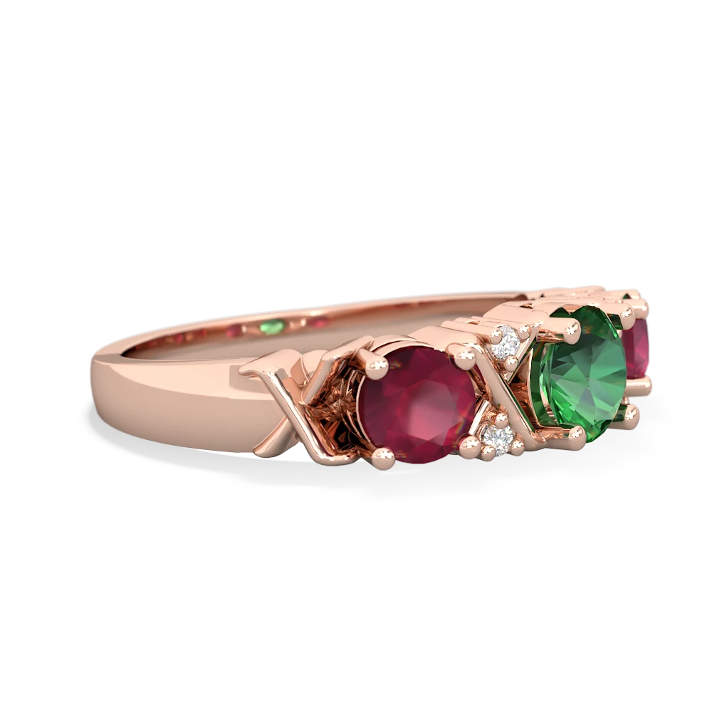 Lab Emerald Hugs And Kisses 14K Rose Gold ring R5016