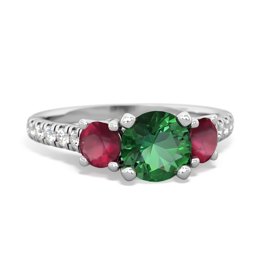 Lab Emerald Pave Trellis 14K White Gold ring R5500