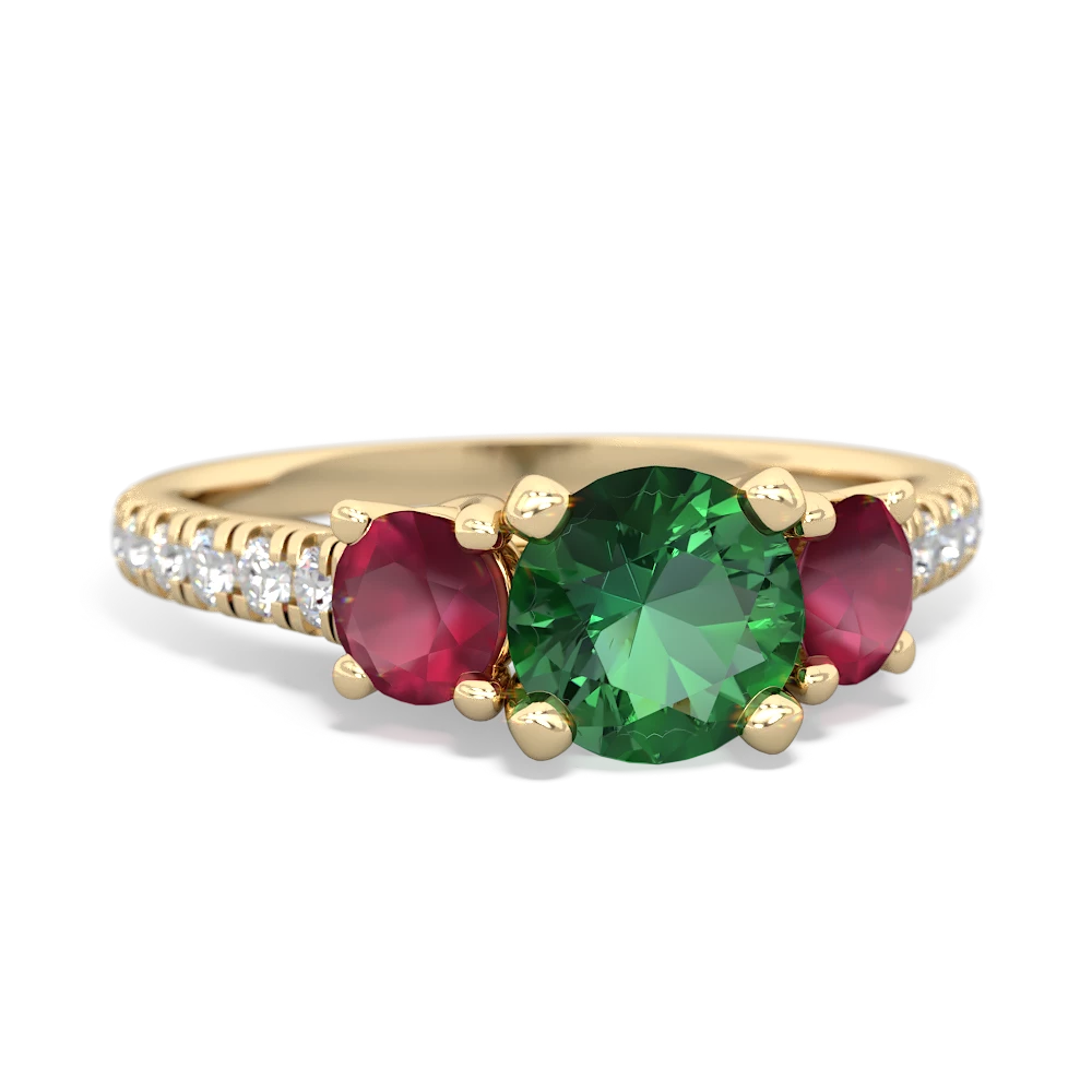 Lab Emerald Pave Trellis 14K Yellow Gold ring R5500