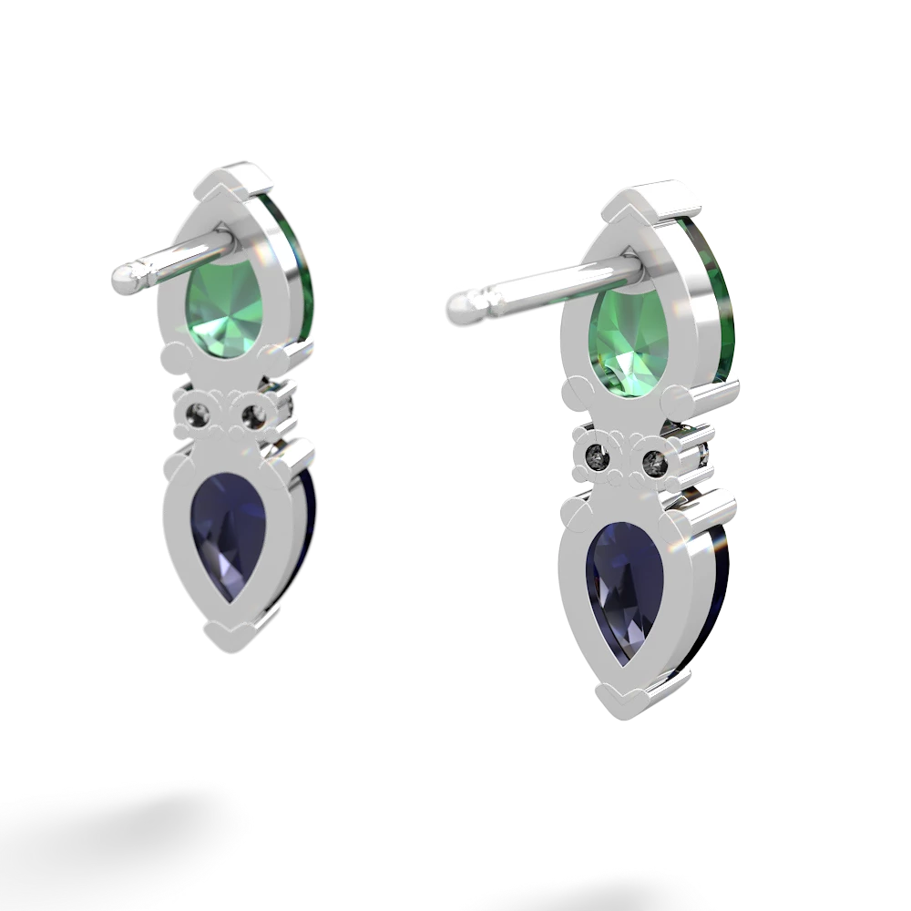 Lab Emerald Bowtie Drop 14K White Gold earrings E0865