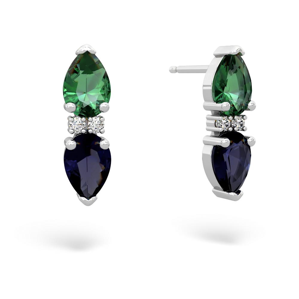 Lab Emerald Bowtie Drop 14K White Gold earrings E0865