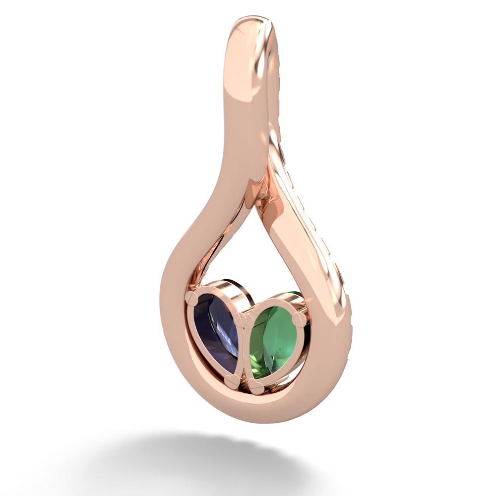 Lab Emerald Pave Twist 'One Heart' 14K Rose Gold pendant P5360