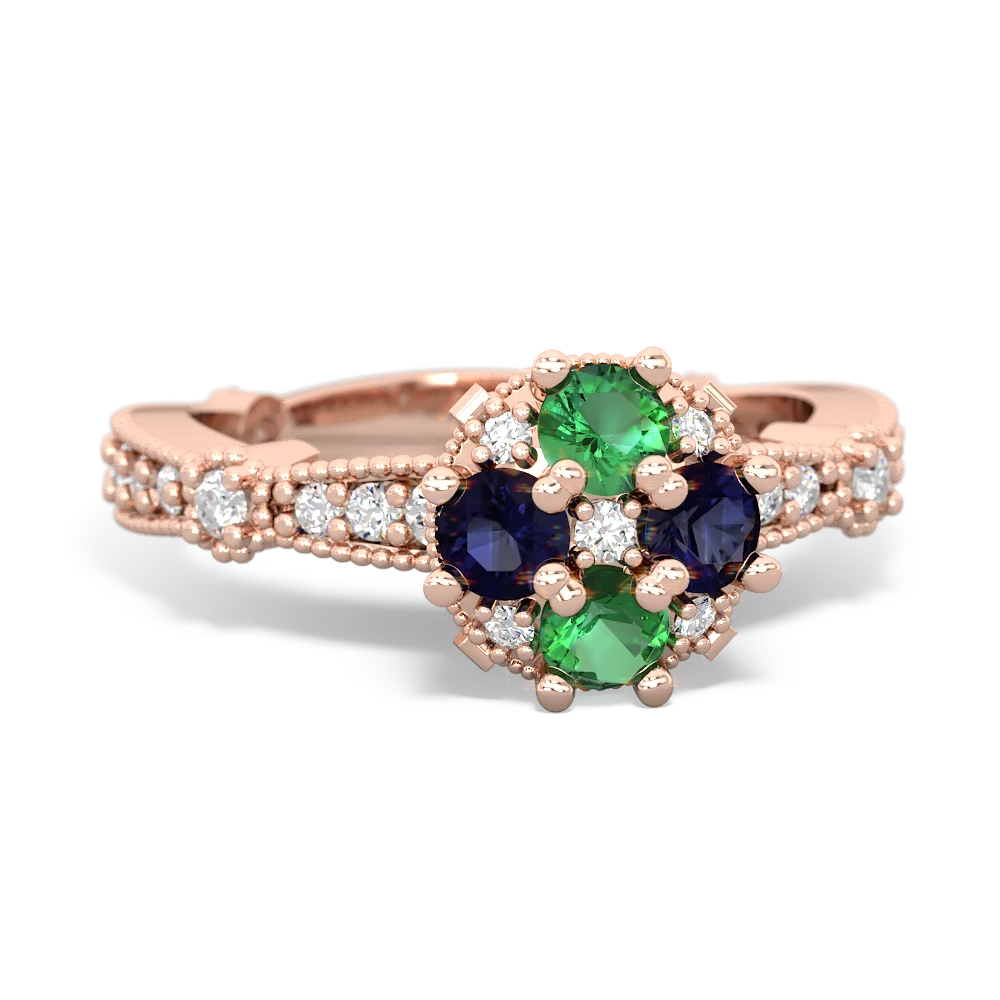 Lab Emerald Sparkling Tiara Cluster 14K Rose Gold ring R26293RD