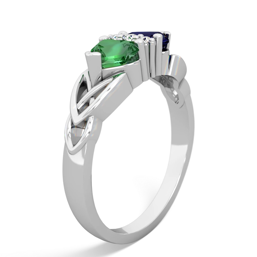 Lab Emerald Celtic Knot Double Heart 14K White Gold ring R5040