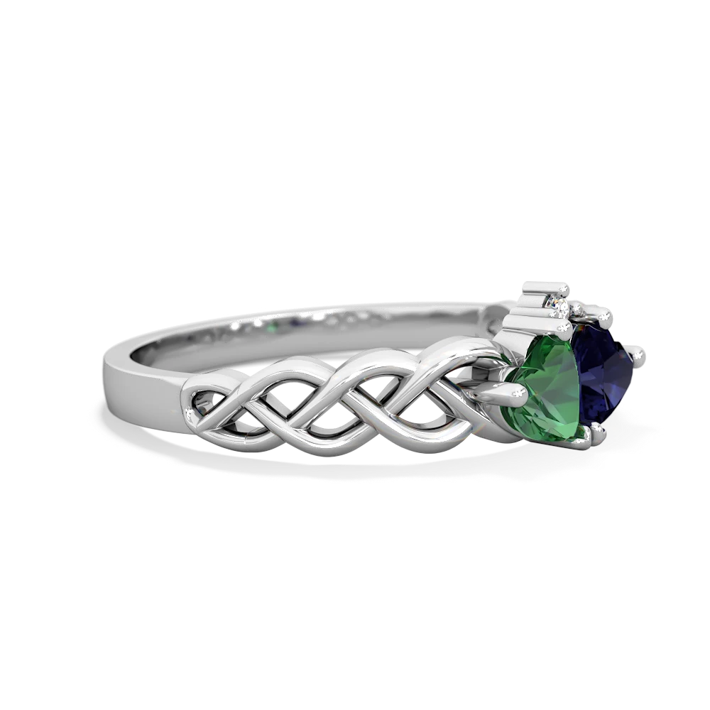 Lab Emerald Heart To Heart Braid 14K White Gold ring R5870