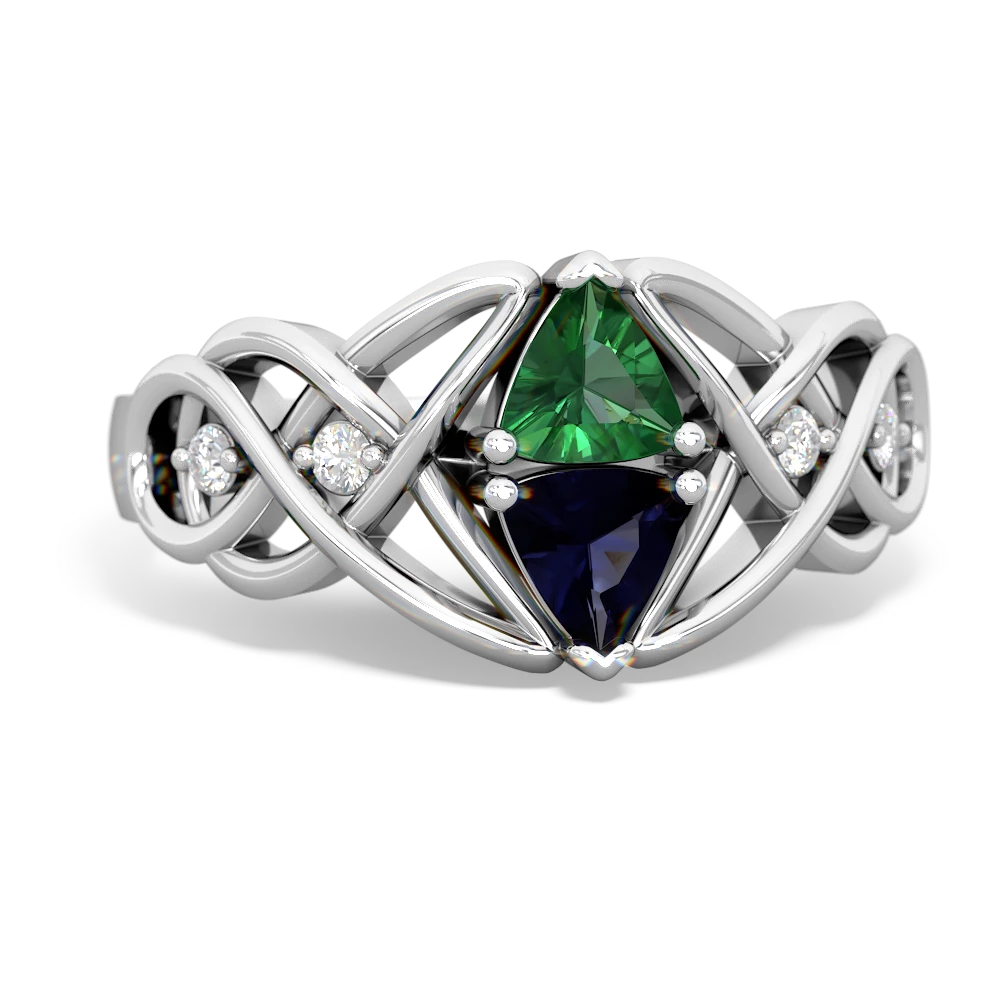 Lab Emerald Keepsake Celtic Knot 14K White Gold ring R5300