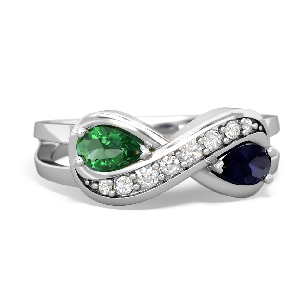 Lab Emerald Diamond Infinity 14K White Gold ring R5390