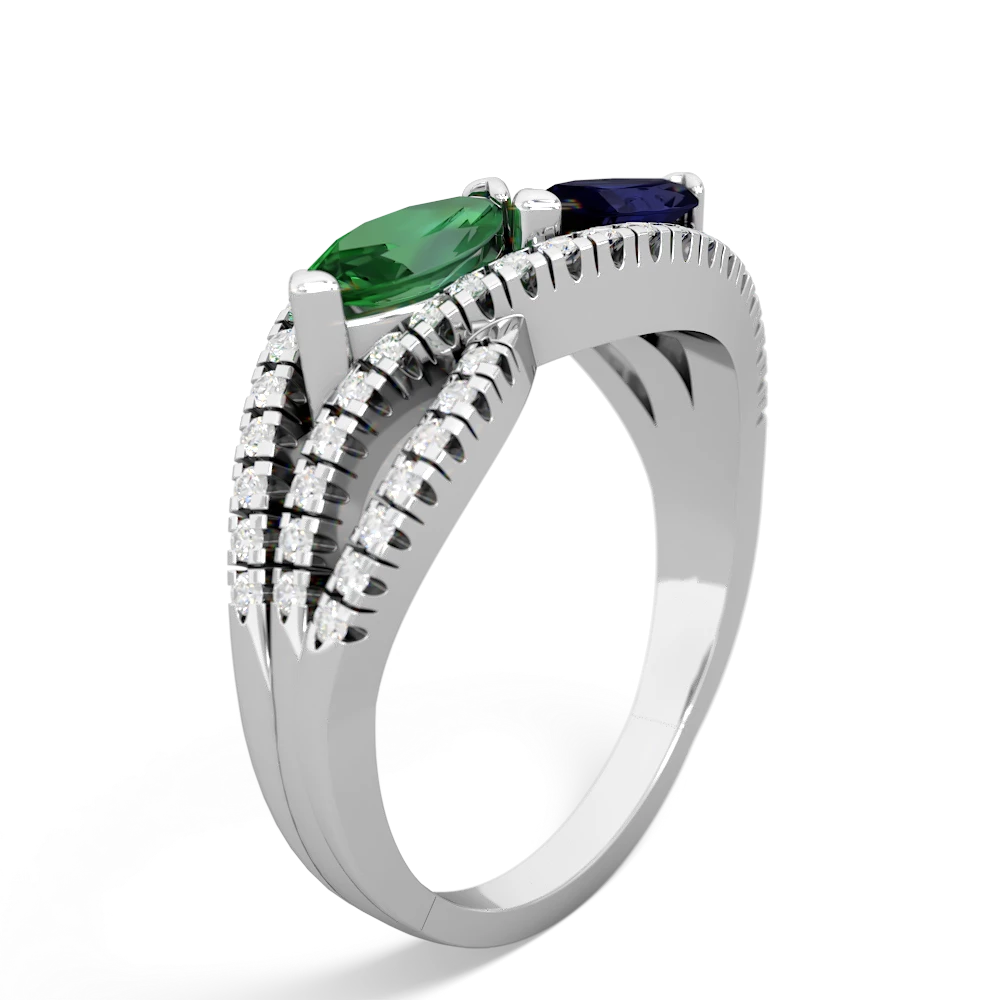 Lab Emerald Diamond Rivers 14K White Gold ring R3070