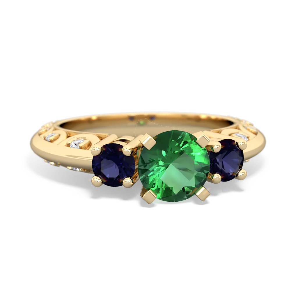 Lab Emerald Art Deco Eternal Embrace Engagement 14K Yellow Gold ring C2003