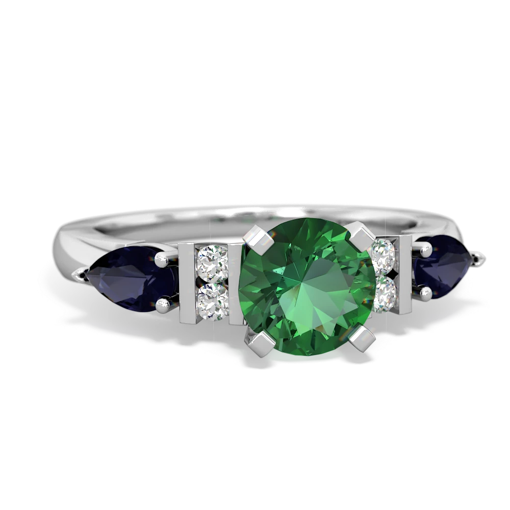 Lab Emerald 6Mm Round Eternal Embrace Engagement 14K White Gold ring R2005