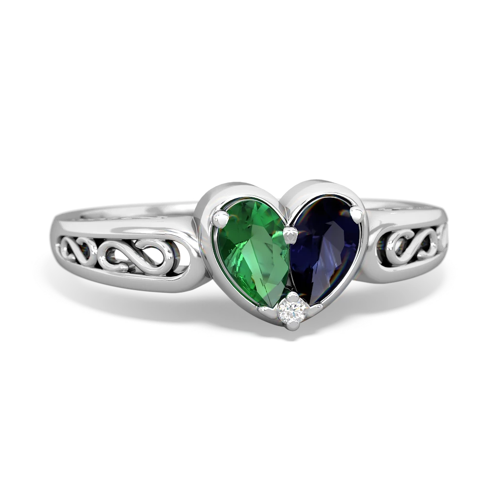 Lab Emerald Filligree 'One Heart' 14K White Gold ring R5070