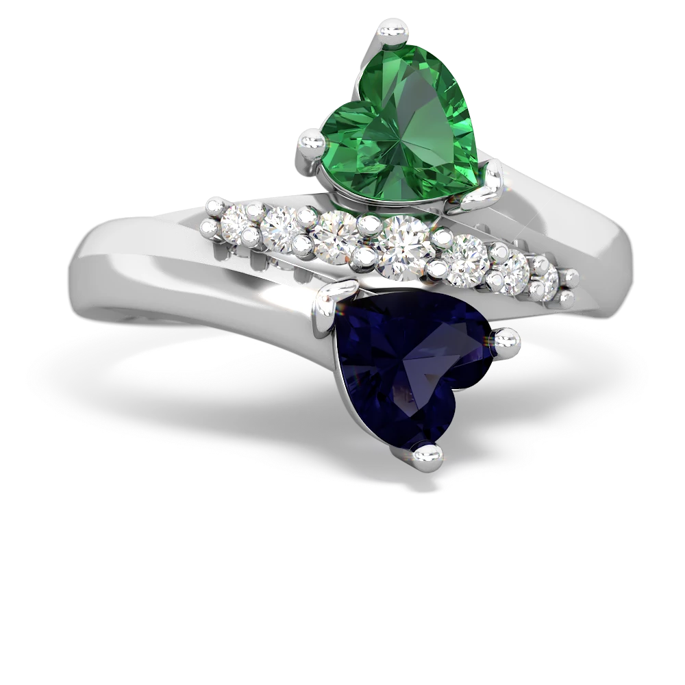 Lab Emerald Heart To Heart 14K White Gold ring R2064