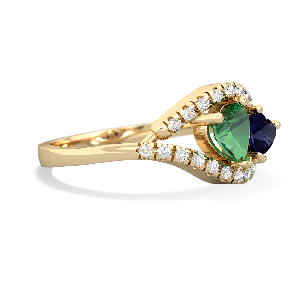 Lab Emerald Mother And Child 14K Yellow Gold ring R3010