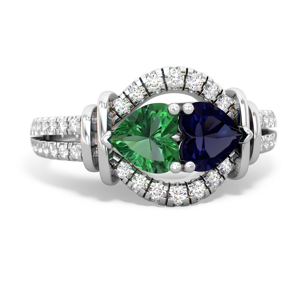 Lab Emerald Art-Deco Keepsake 14K White Gold ring R5630