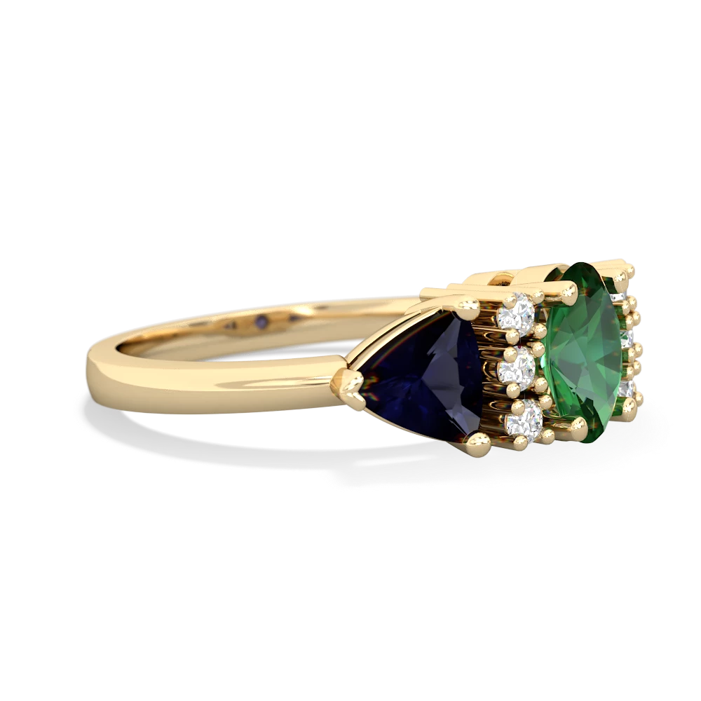 Lab Emerald Antique Style Three Stone 14K Yellow Gold ring R2186