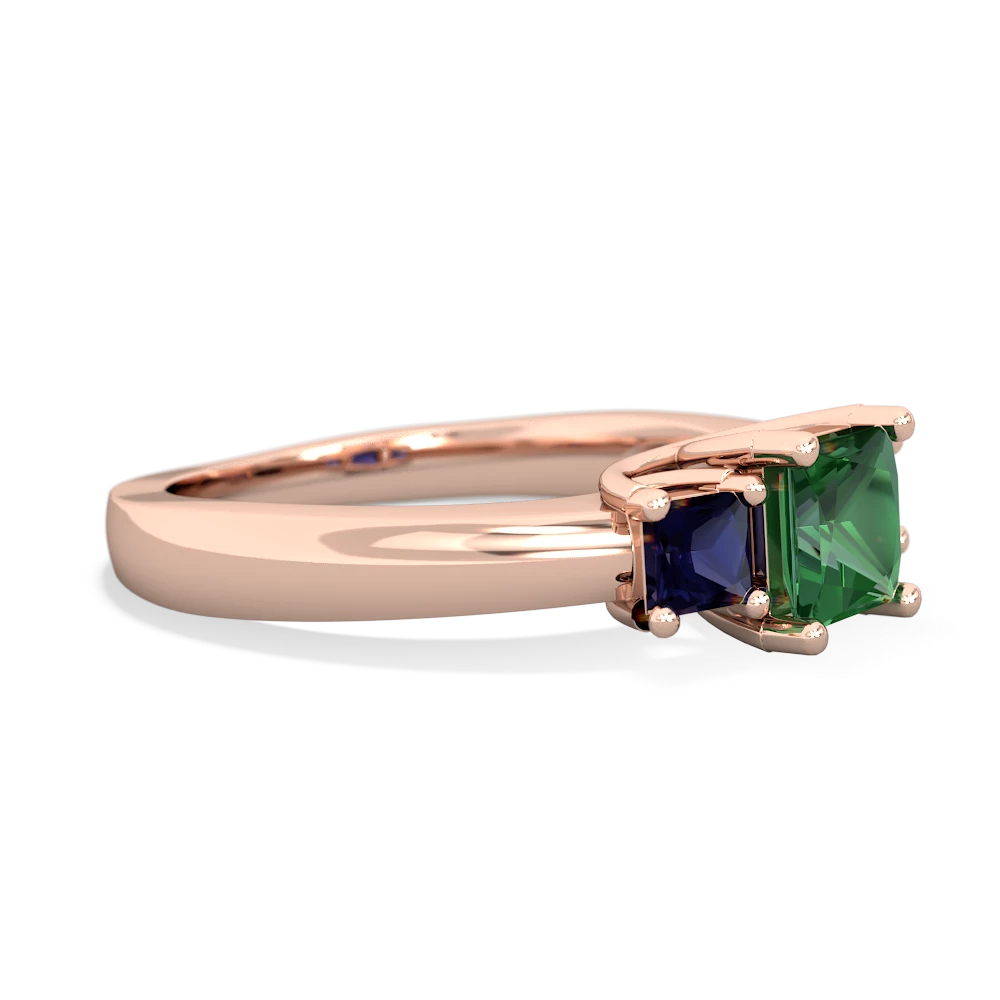 Lab Emerald Three Stone Trellis 14K Rose Gold ring R4015