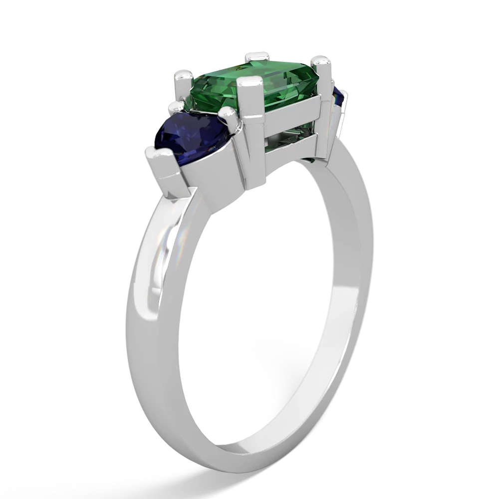 Lab Emerald Three Stone 14K White Gold ring R5235