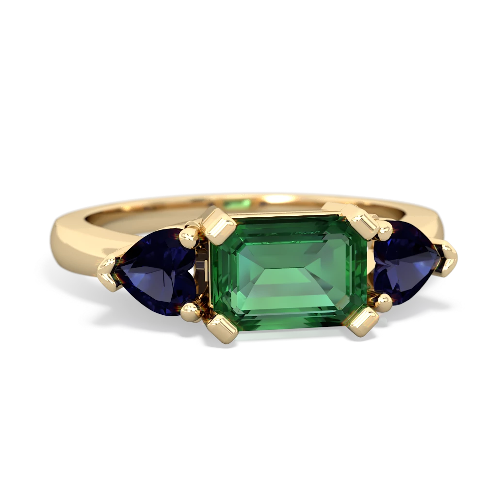 Lab Emerald Three Stone 14K Yellow Gold ring R5235