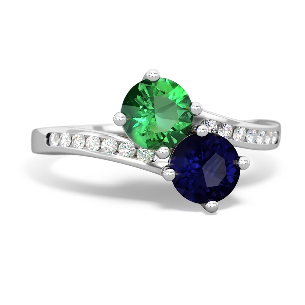 Lab Emerald Channel Set Two Stone 14K White Gold ring R5303