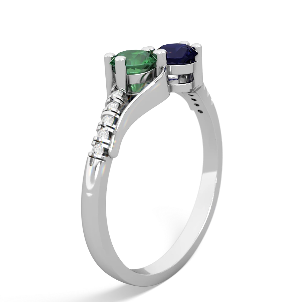 Lab Emerald Infinity Pave Two Stone 14K White Gold ring R5285