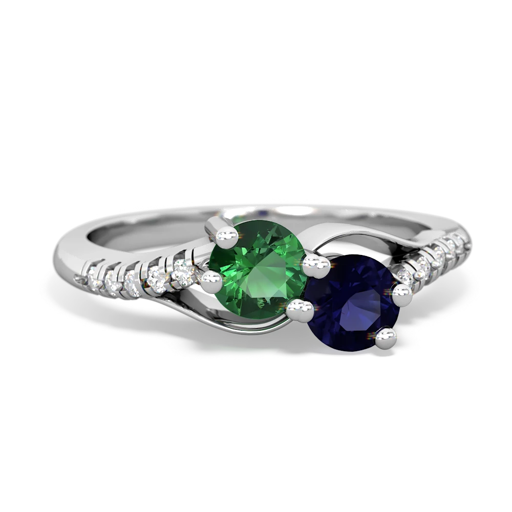 Lab Emerald Infinity Pave Two Stone 14K White Gold ring R5285