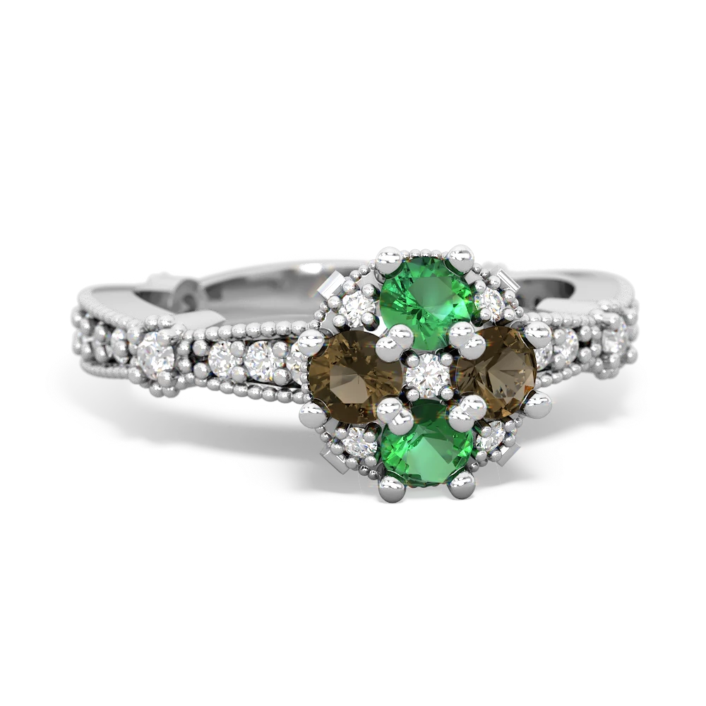 Lab Emerald Sparkling Tiara Cluster 14K White Gold ring R26293RD