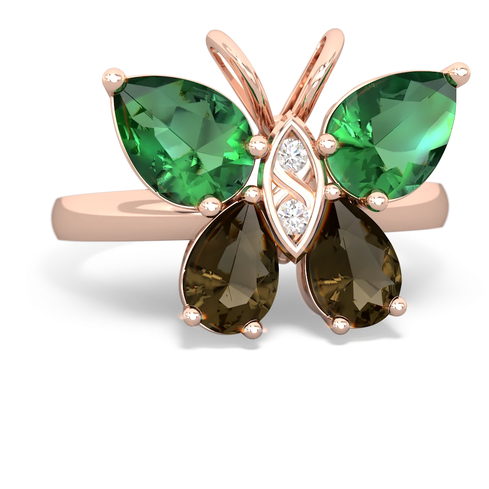 Lab Emerald Butterfly 14K Rose Gold ring R2215