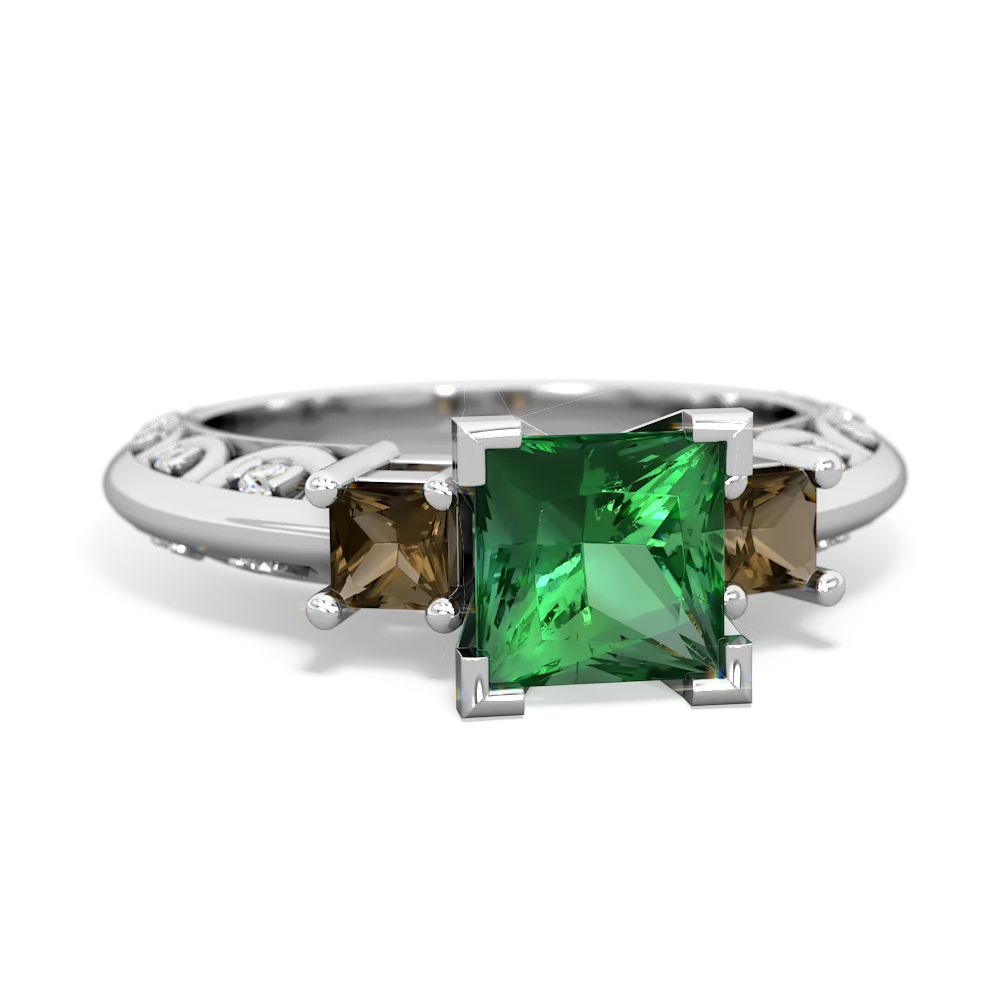 Lab Emerald Eternal Embrace Engagement 14K White Gold ring C2001