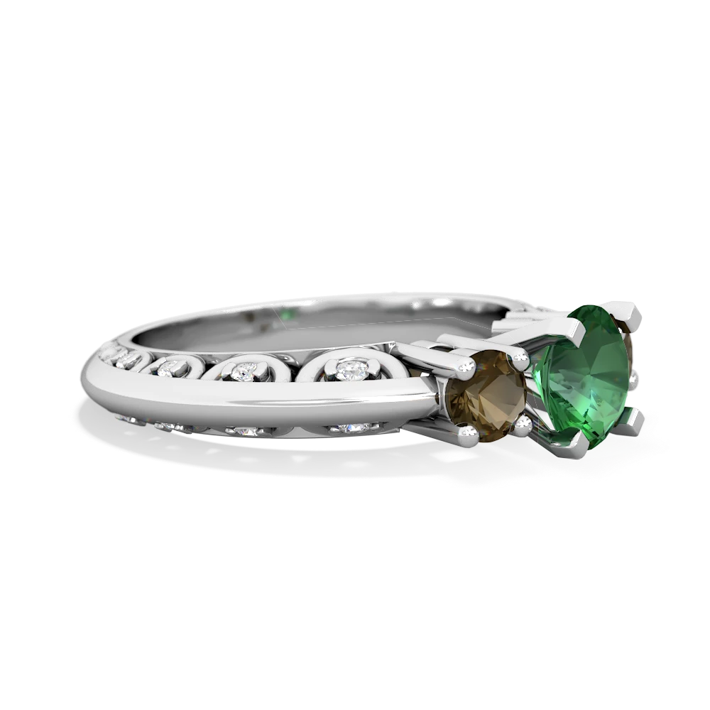 Lab Emerald Art Deco Eternal Embrace Engagement 14K White Gold ring C2003